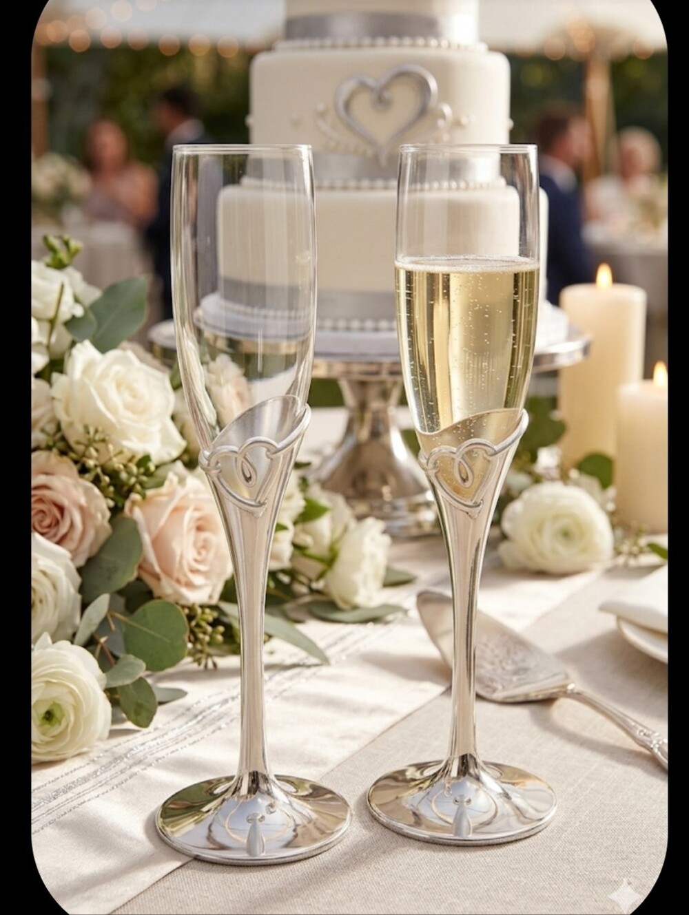 Lenox toasting flutes set wedding hearts silver & crystal